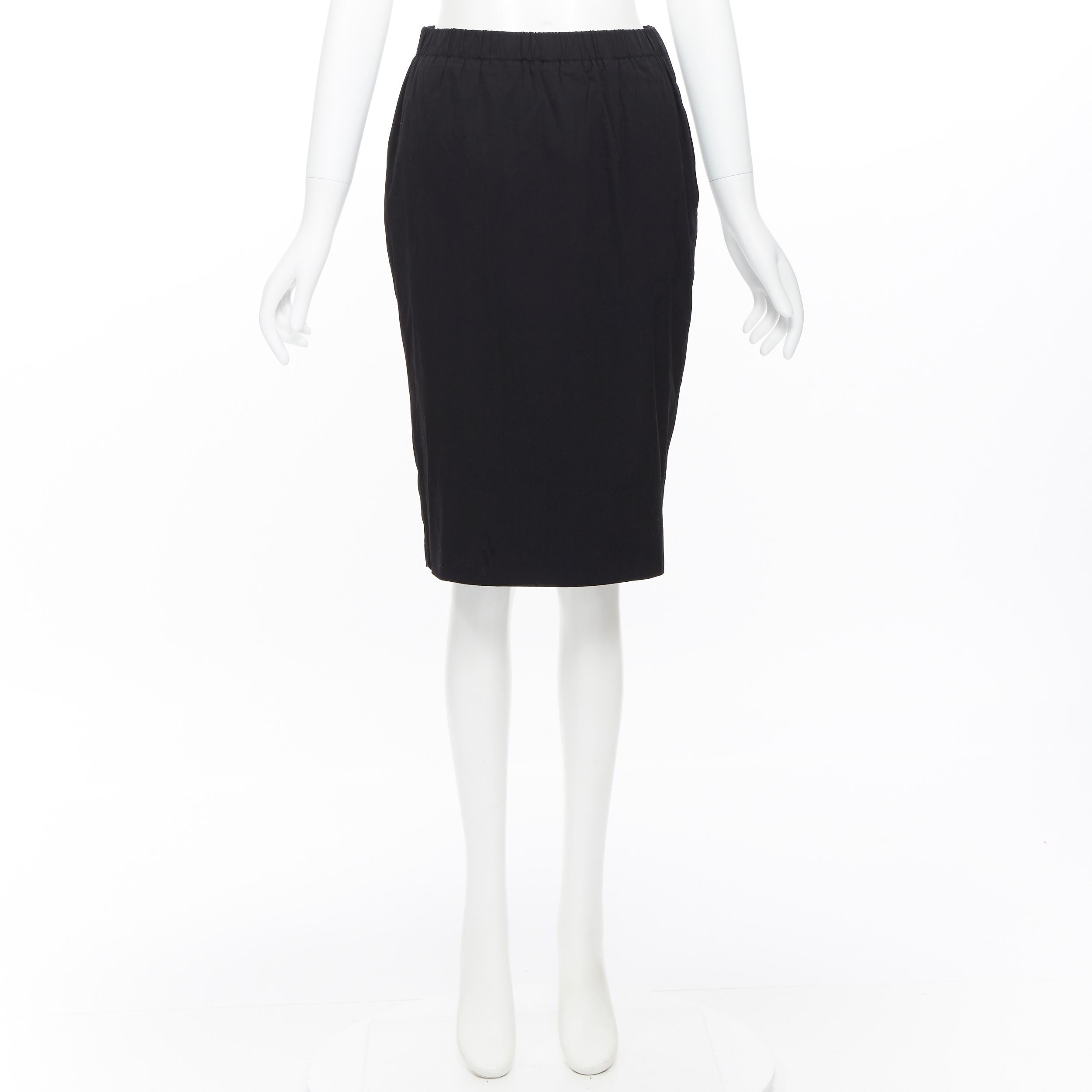Black PRADA black cotton blend elasticated waist center vent casual skirt IT42