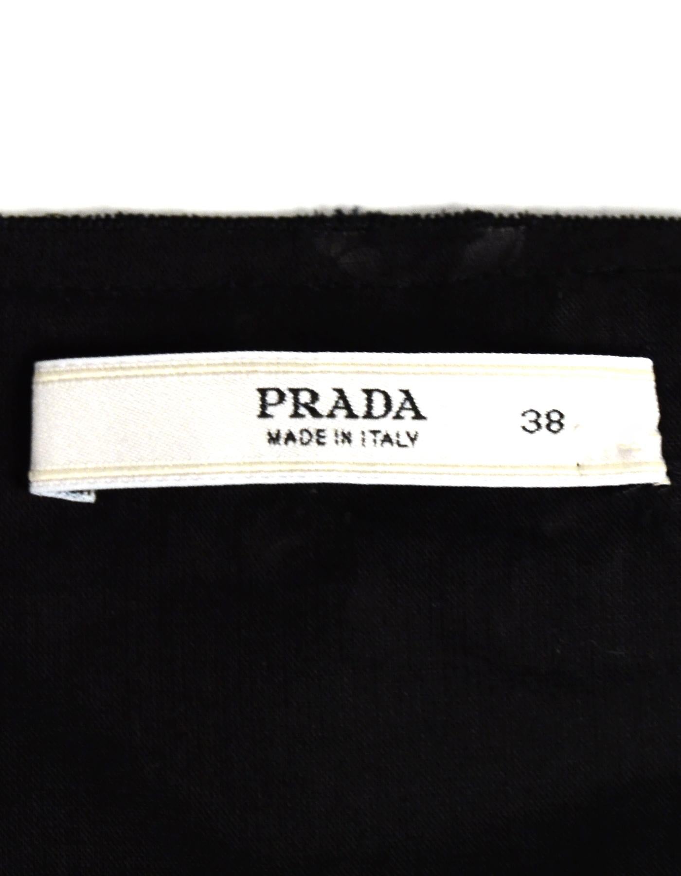 Women's Prada Black Cotton Eyelet Cap Sleeve Top Sz 38