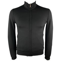 PRADA Black Cotton High Collar Zip Pockets Full Zip Jacket