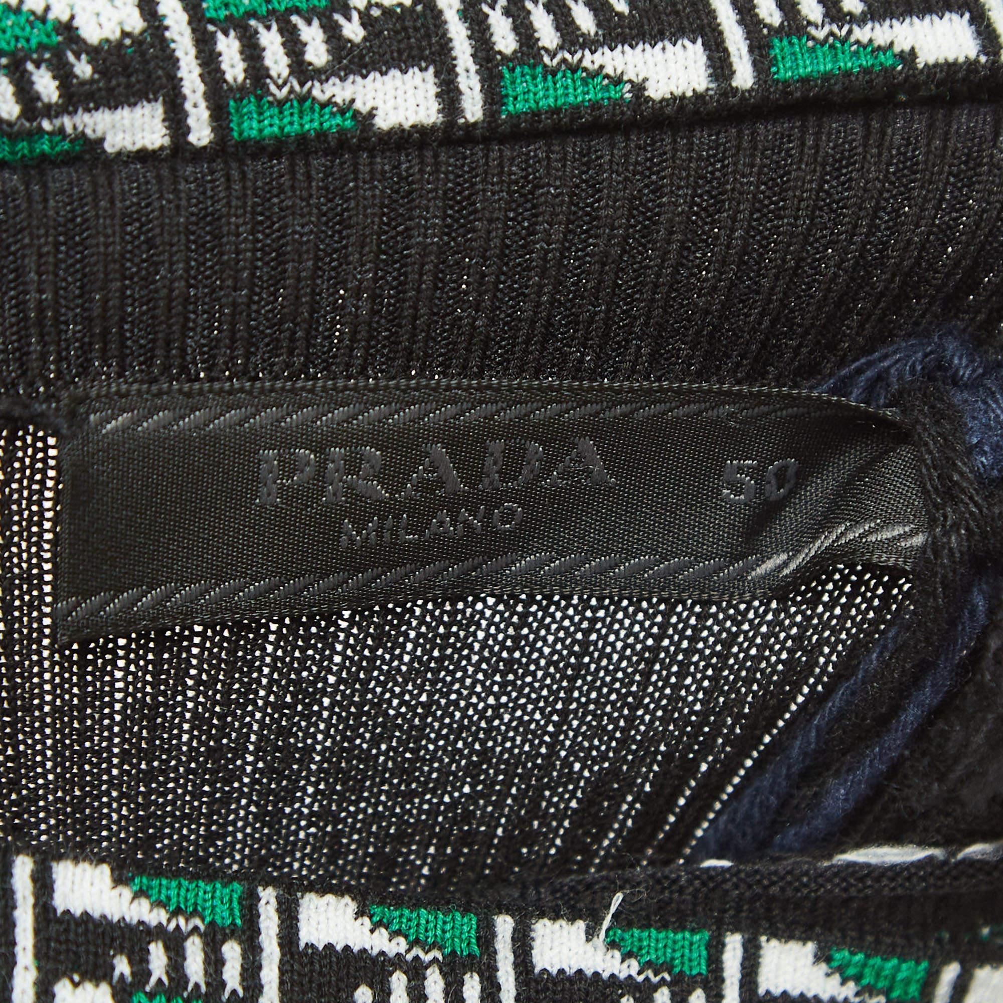 Prada Black Cotton Knit Jacquard Turtleneck Sweater L For Sale 1
