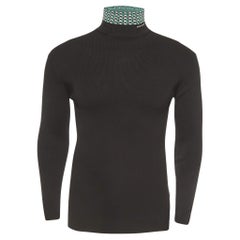 Prada Black Cotton Knit Jacquard Turtleneck Sweater L