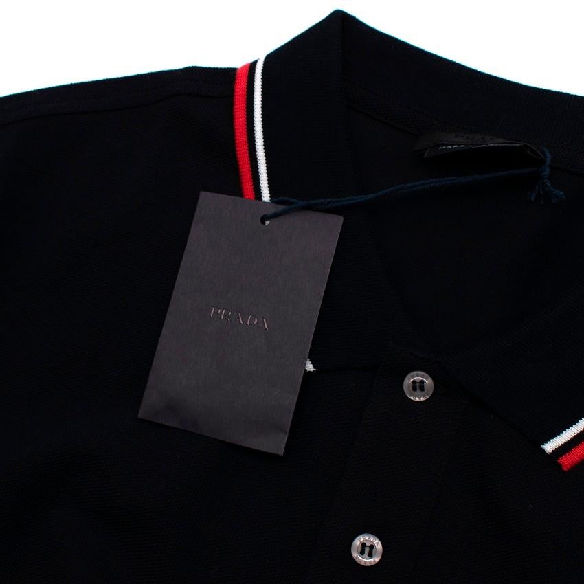 Prada Black Cotton Pique Contrast Trim Polo Shirt In Excellent Condition For Sale In London, GB
