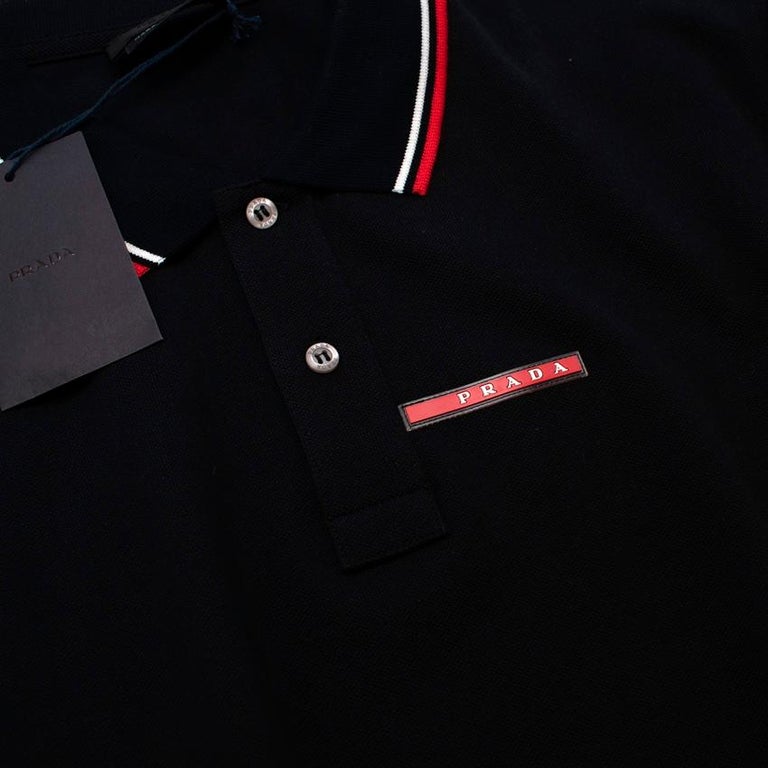 Prada Black Cotton Pique Contrast Trim Polo Shirt at 1stDibs