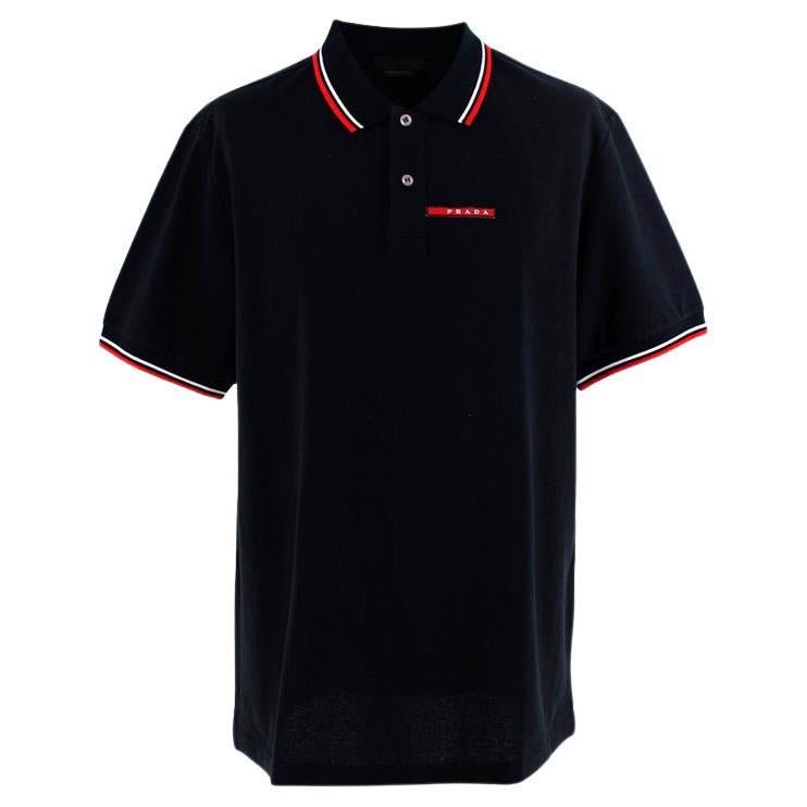 Prada Black Cotton Pique Contrast Trim Polo Shirt at 1stDibs