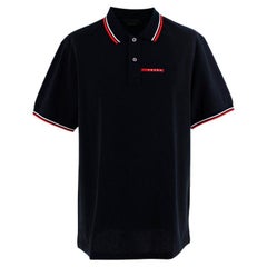 Prada Black Cotton Pique Contrast Trim Polo Shirt