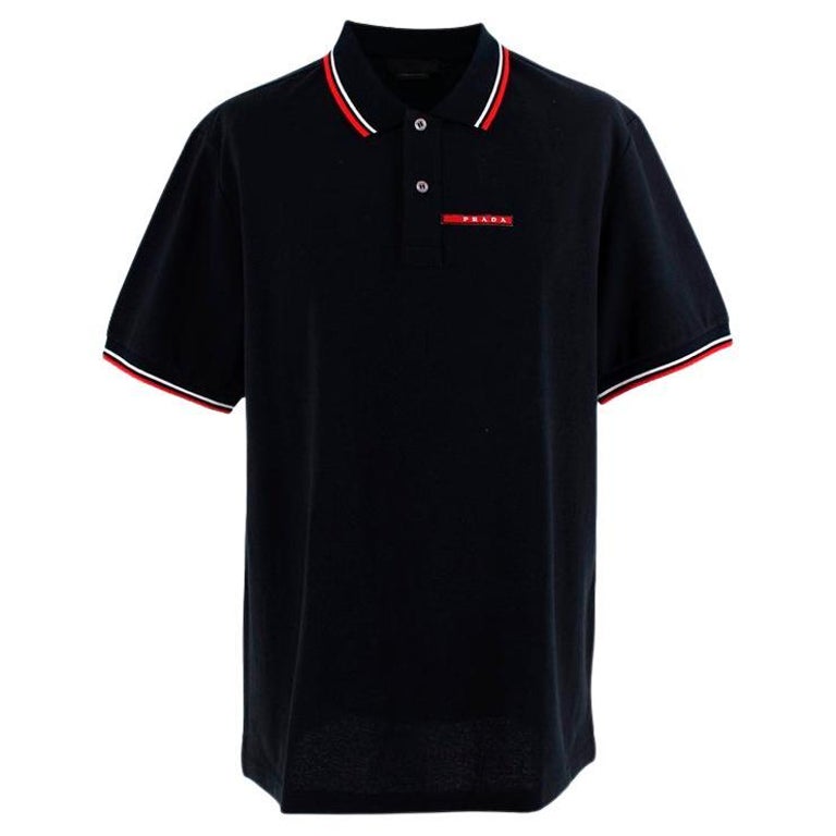 Prada Black Cotton Pique Contrast Trim Polo Shirt For Sale at 1stDibs