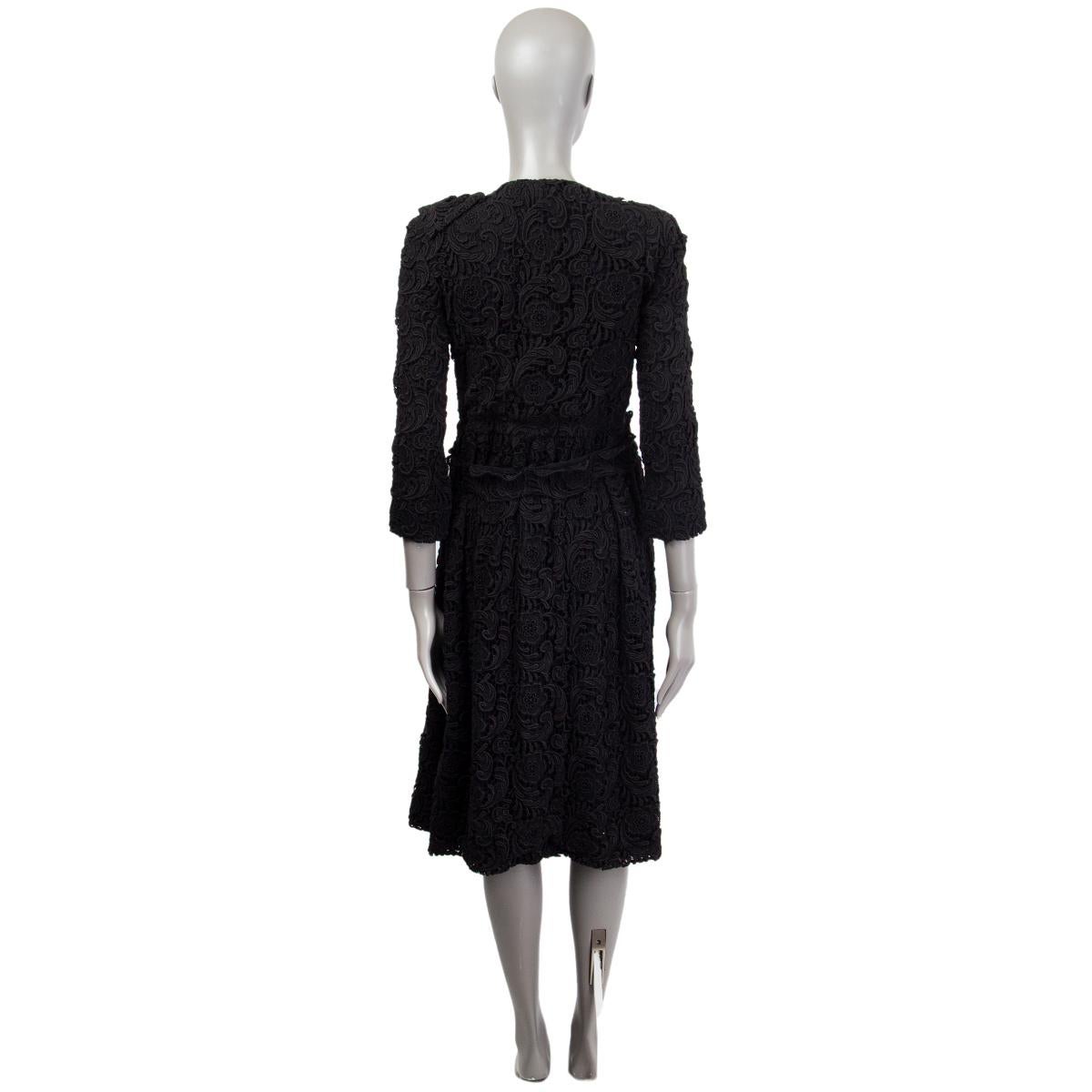 Black PRADA black cotton RUFFLED EMBROIDERED LACE Coat Jacket 44 L For Sale