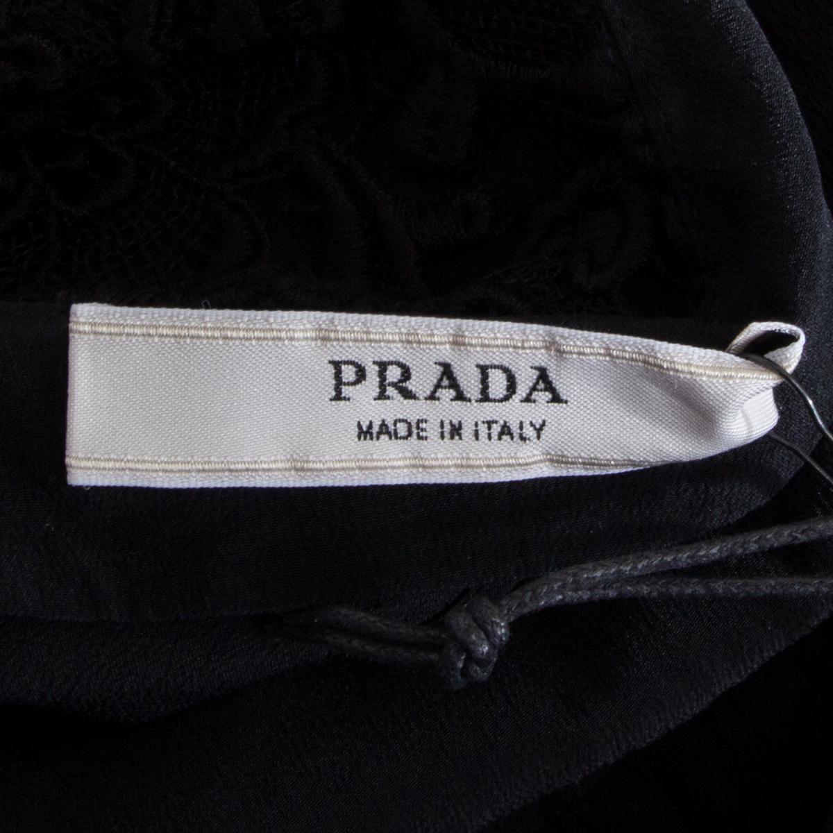 Women's PRADA black cotton RUFFLED EMBROIDERED LACE Coat Jacket 44 L For Sale