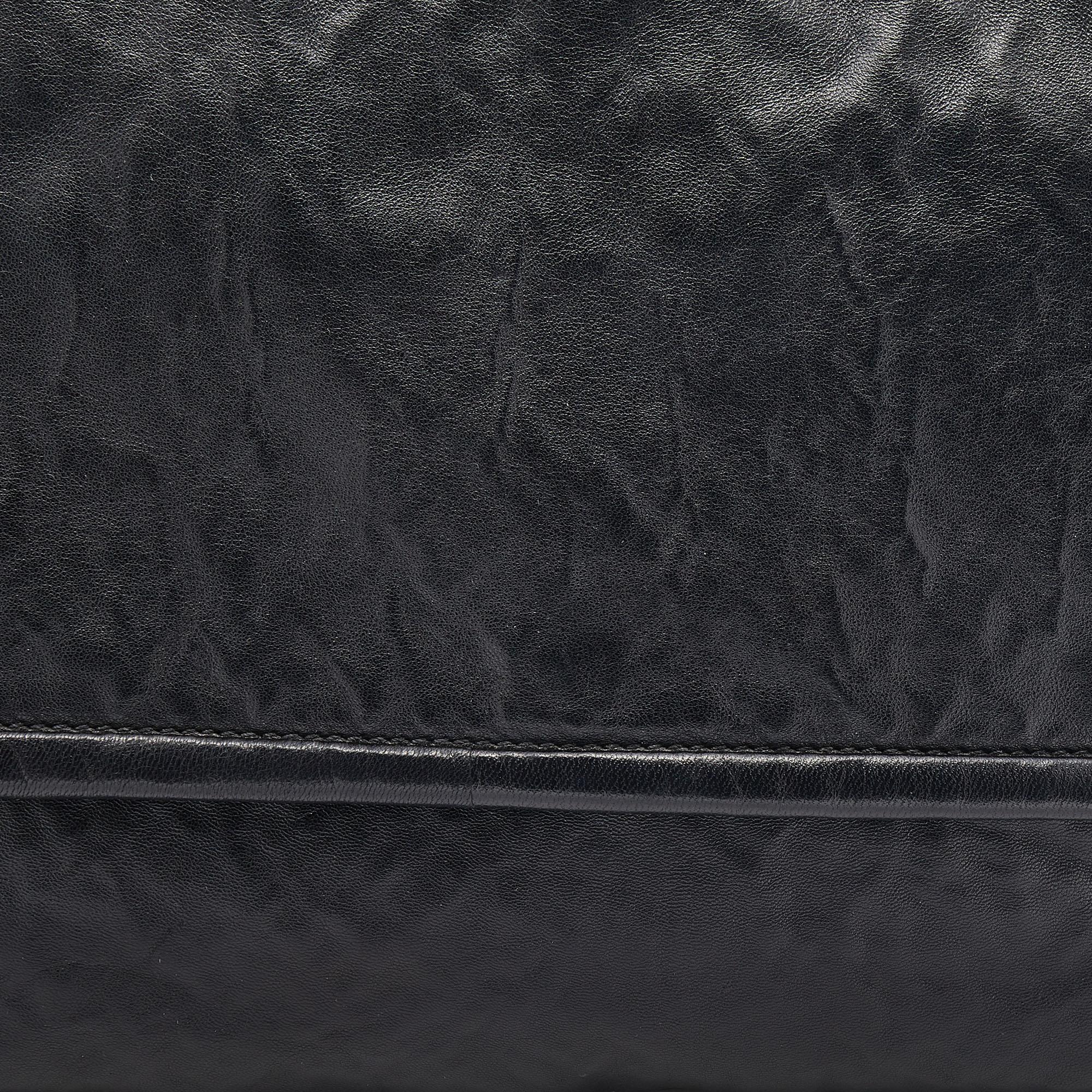 Prada Black Crackled Leather Oversized Flap Clutch 3