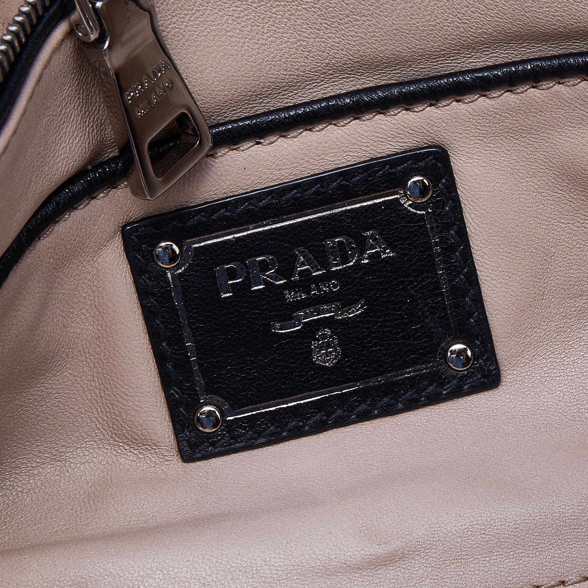 Women's Prada Black Crackled Leather Oversized Flap Clutch