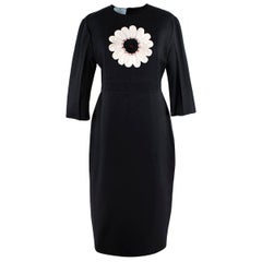 Prada Black Cream Flower Embellishment Silk Dress - Us size 8 