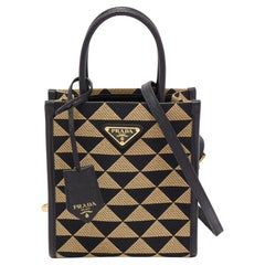 Prada Black/Cream Jacquard Fabric Symbole Embroidered Mini Tote