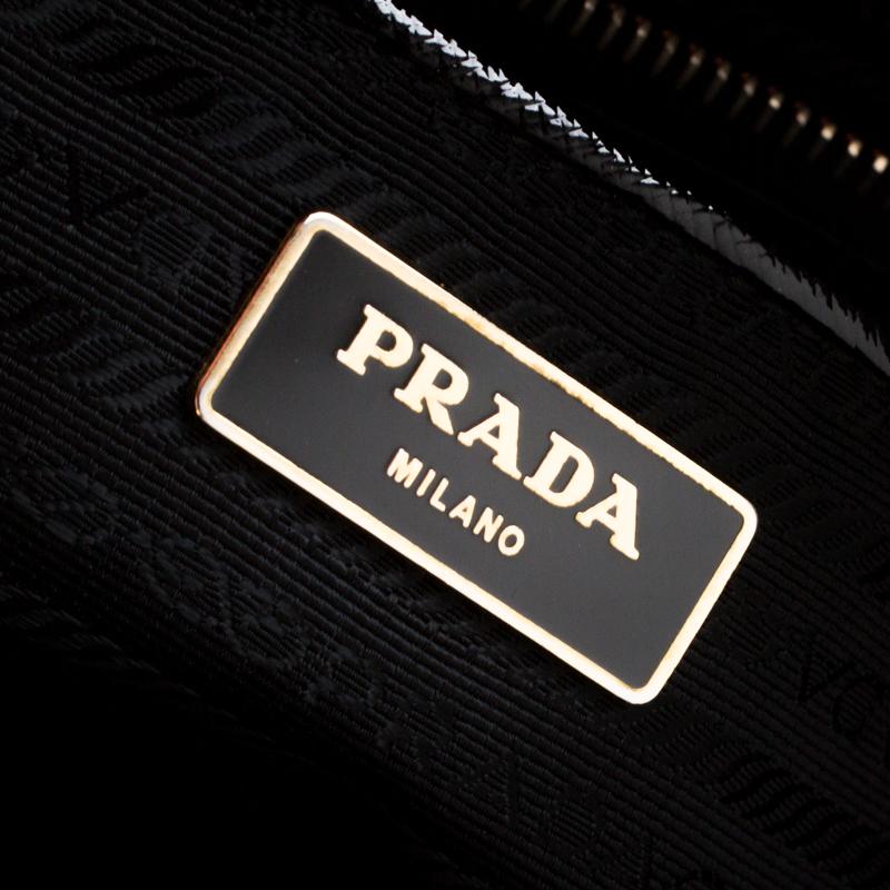 Prada Black/Cream Patent Leather Pyramid Frame Top Handle Bag 1