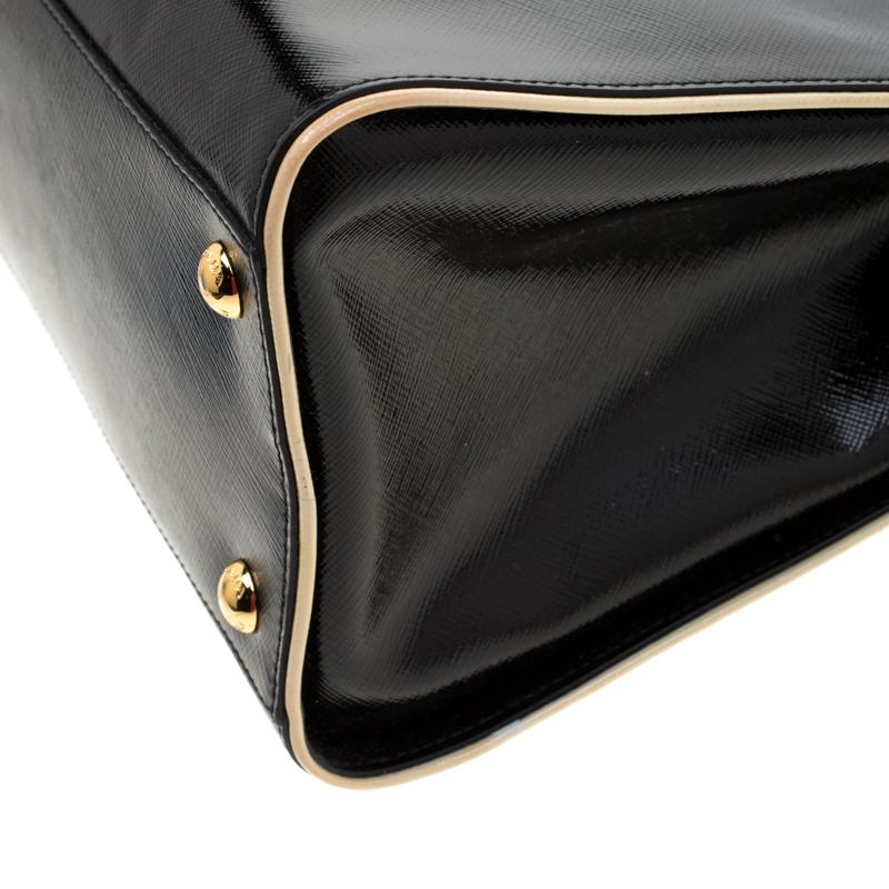 Prada Black/Cream Patent Leather Pyramid Frame Top Handle Bag 5