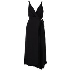 Prada Black Crepe Plisse Detail Sleeveless Belted Wrap Dress M