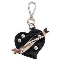PRADA black CROC EMBELLISHED HEART Keyring Bag Charm