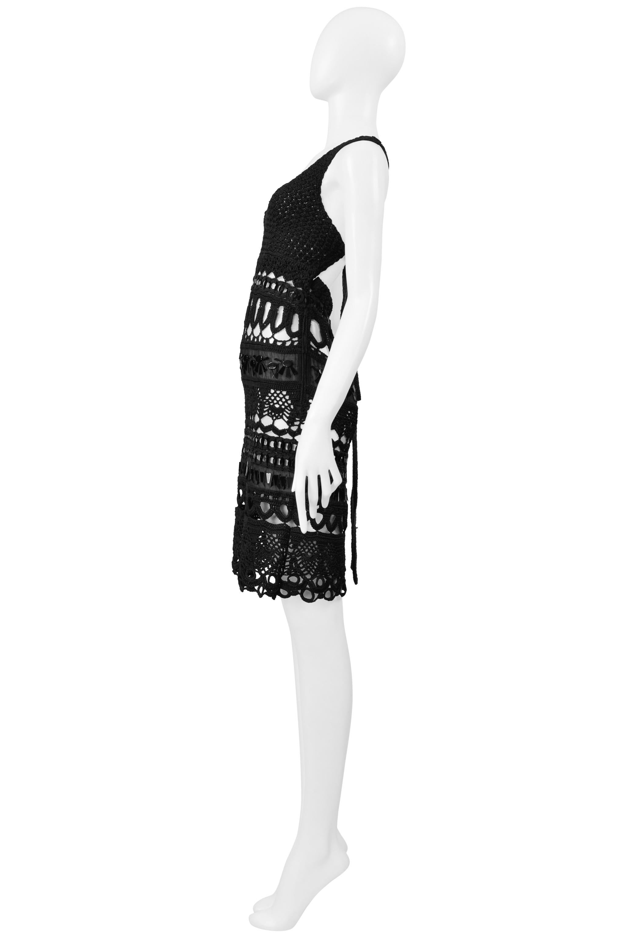 Women's Prada Black Crochet Knit Dress With Geometric Paillettes 2005