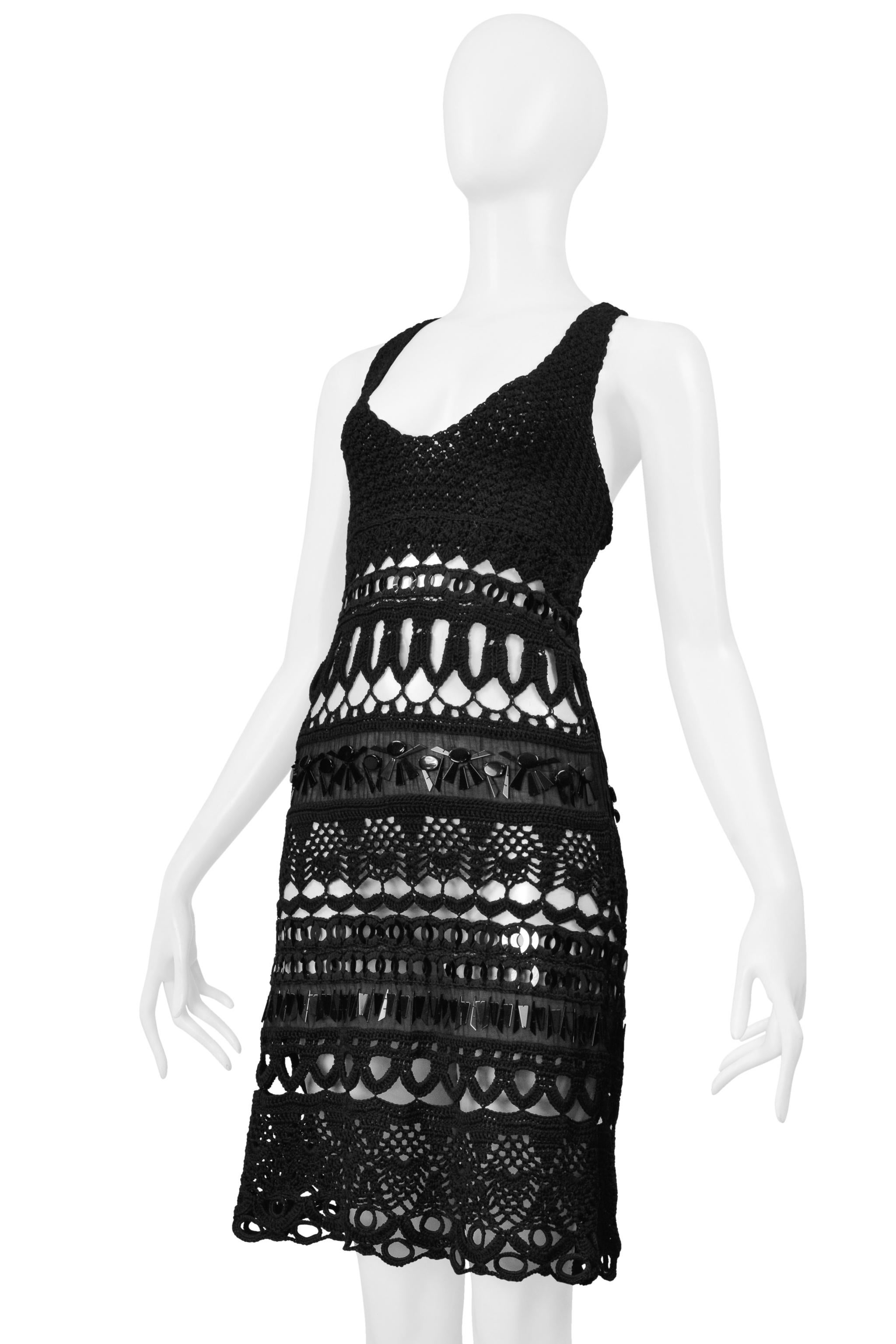 Prada Black Crochet Knit Dress With Geometric Paillettes 2005 1