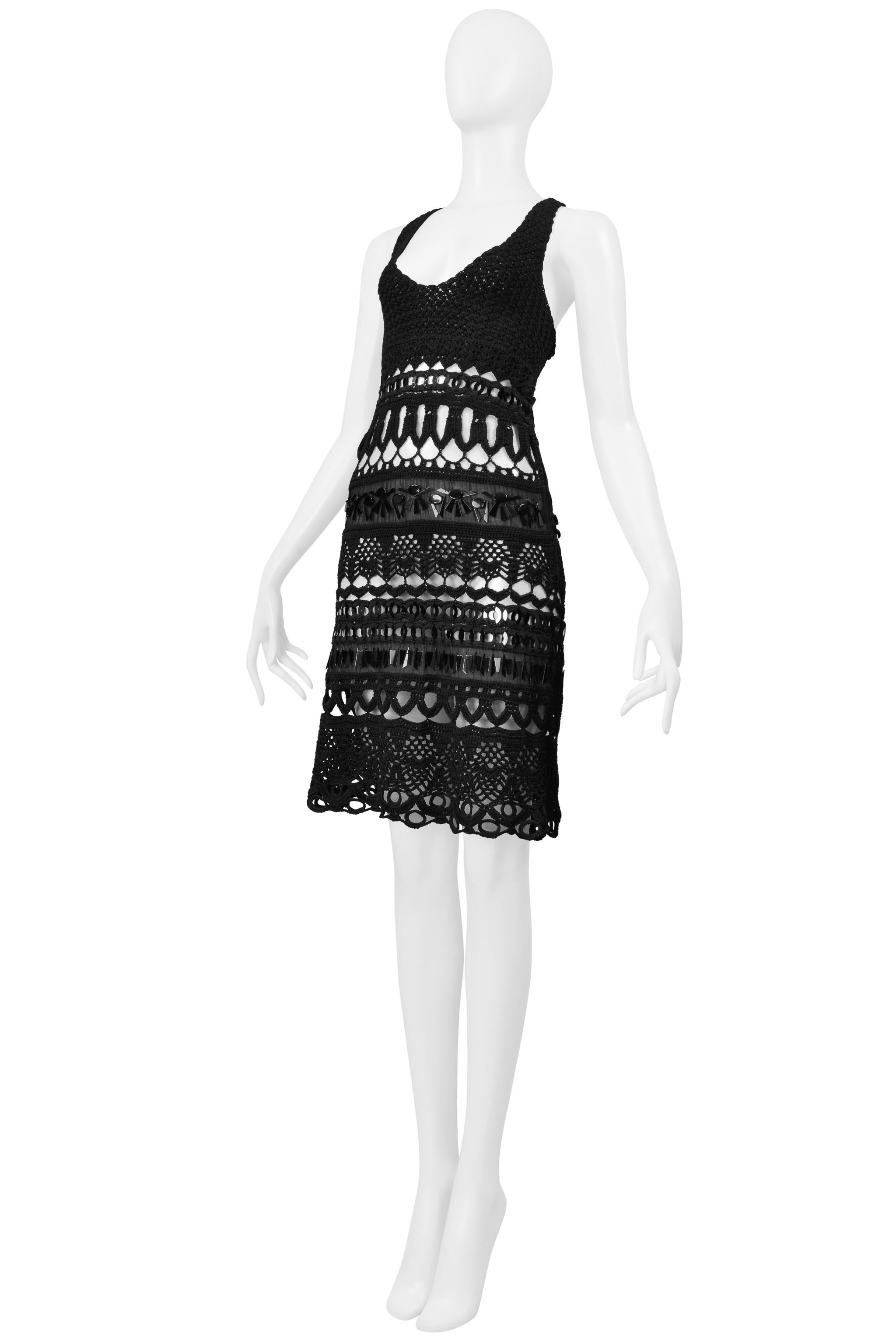 Prada Black Crochet Knit Dress With Geometric Paillettes 2005 2