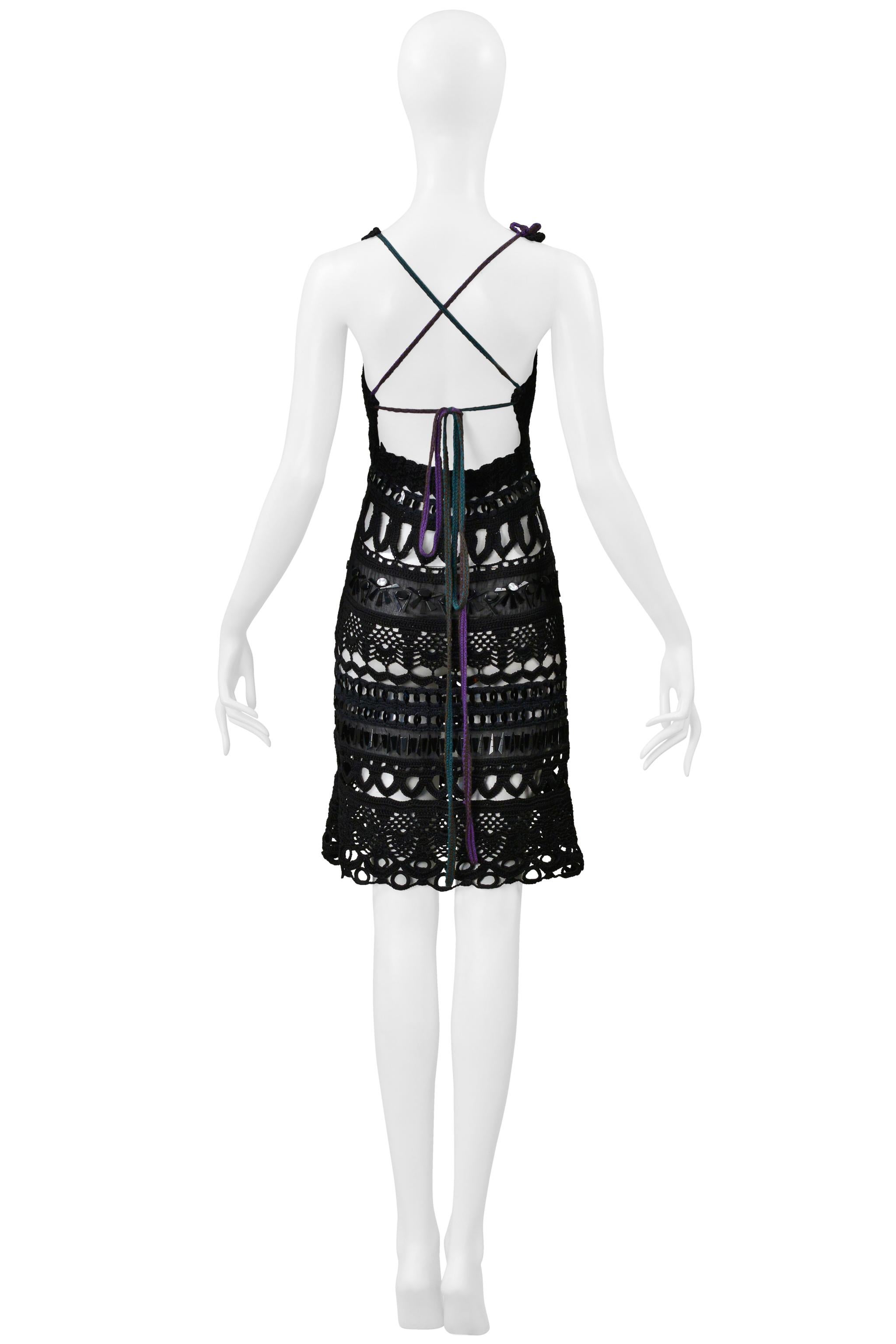 Prada Black Crochet Knit Dress With Geometric Paillettes 2005 4