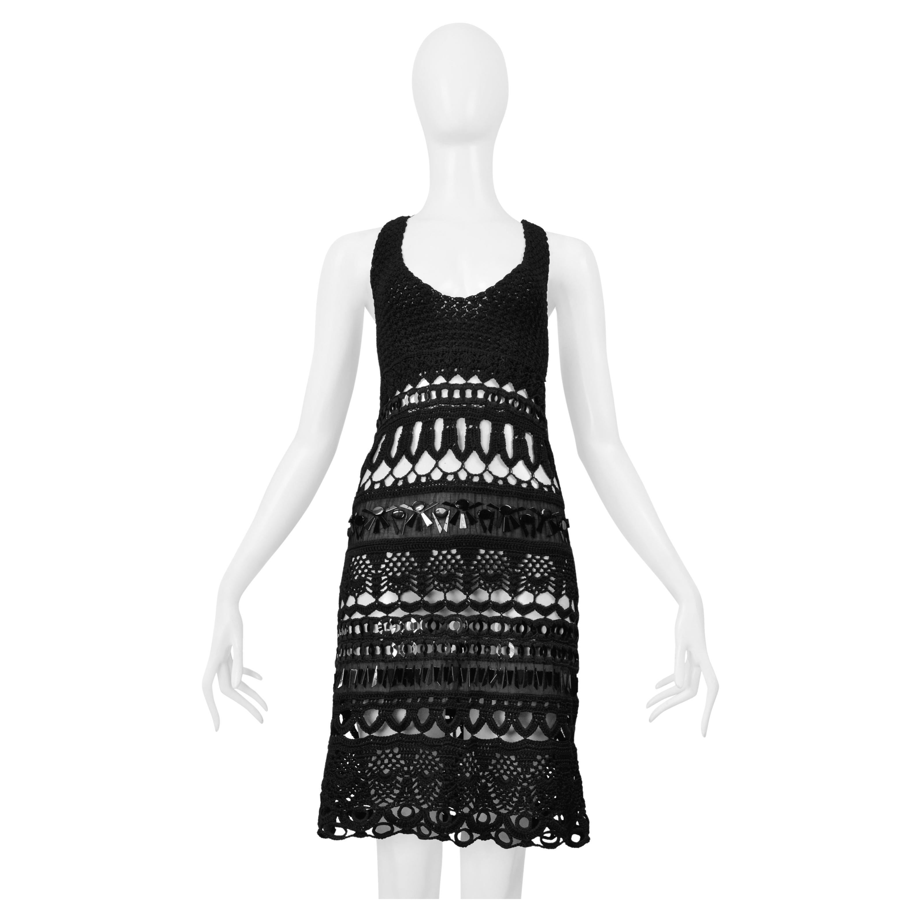 Prada Black Crochet Knit Dress With Geometric Paillettes 2005