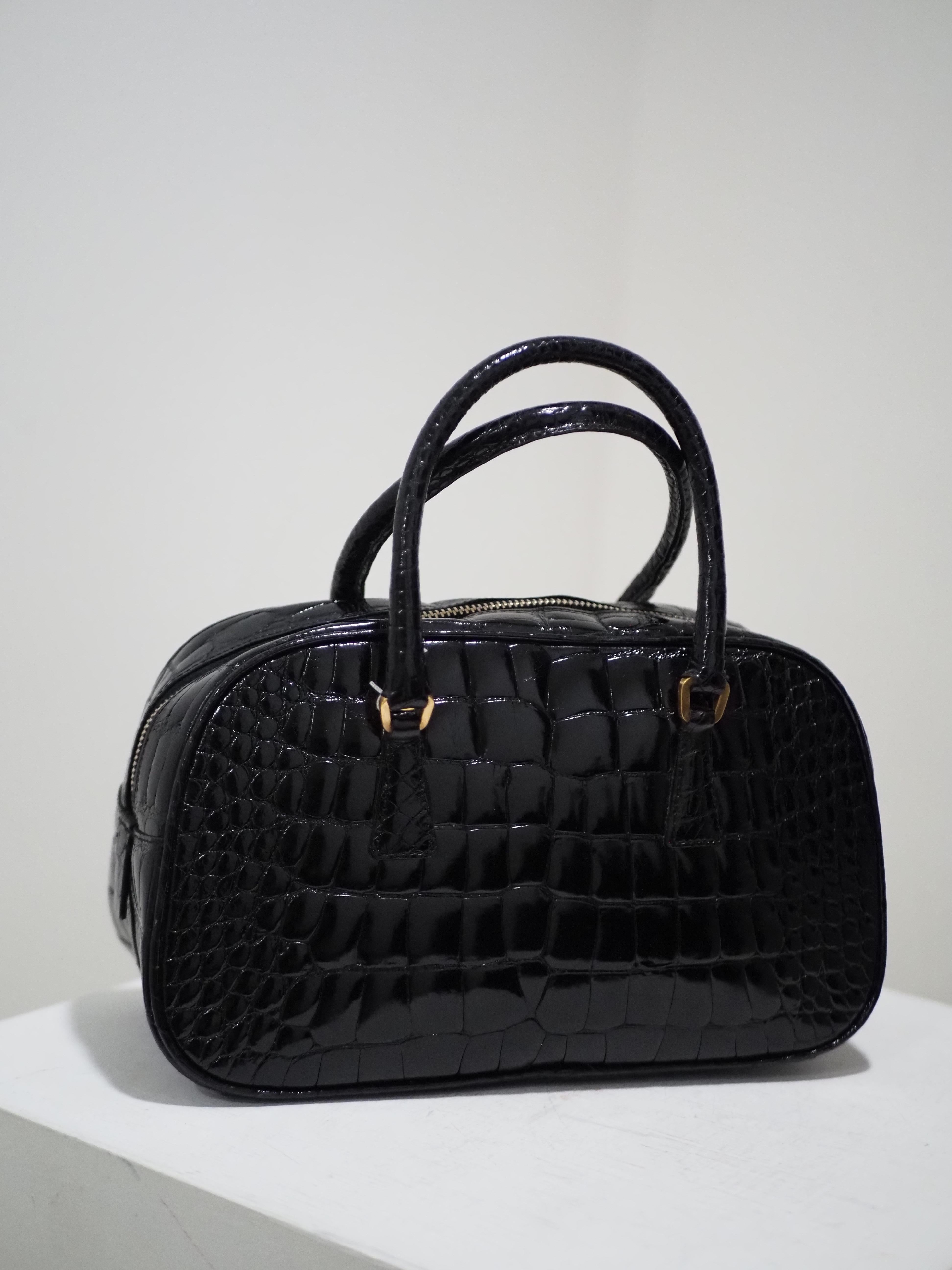 Prada black croco leather handbag shoulder bag For Sale 6