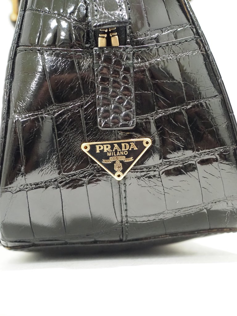RARE Prada Double Medium Saffiano Cuir Black & Red Crocodile - Handbag  Prada 1BG887