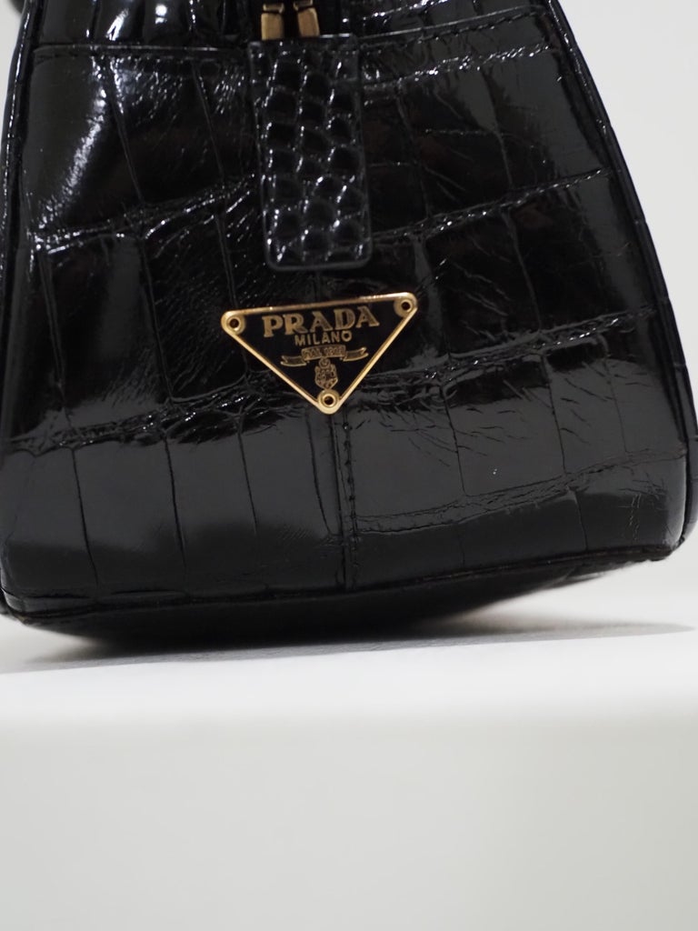 RARE Vintage Prada Black Coal Crocodile Leather Purse Handheld Bag