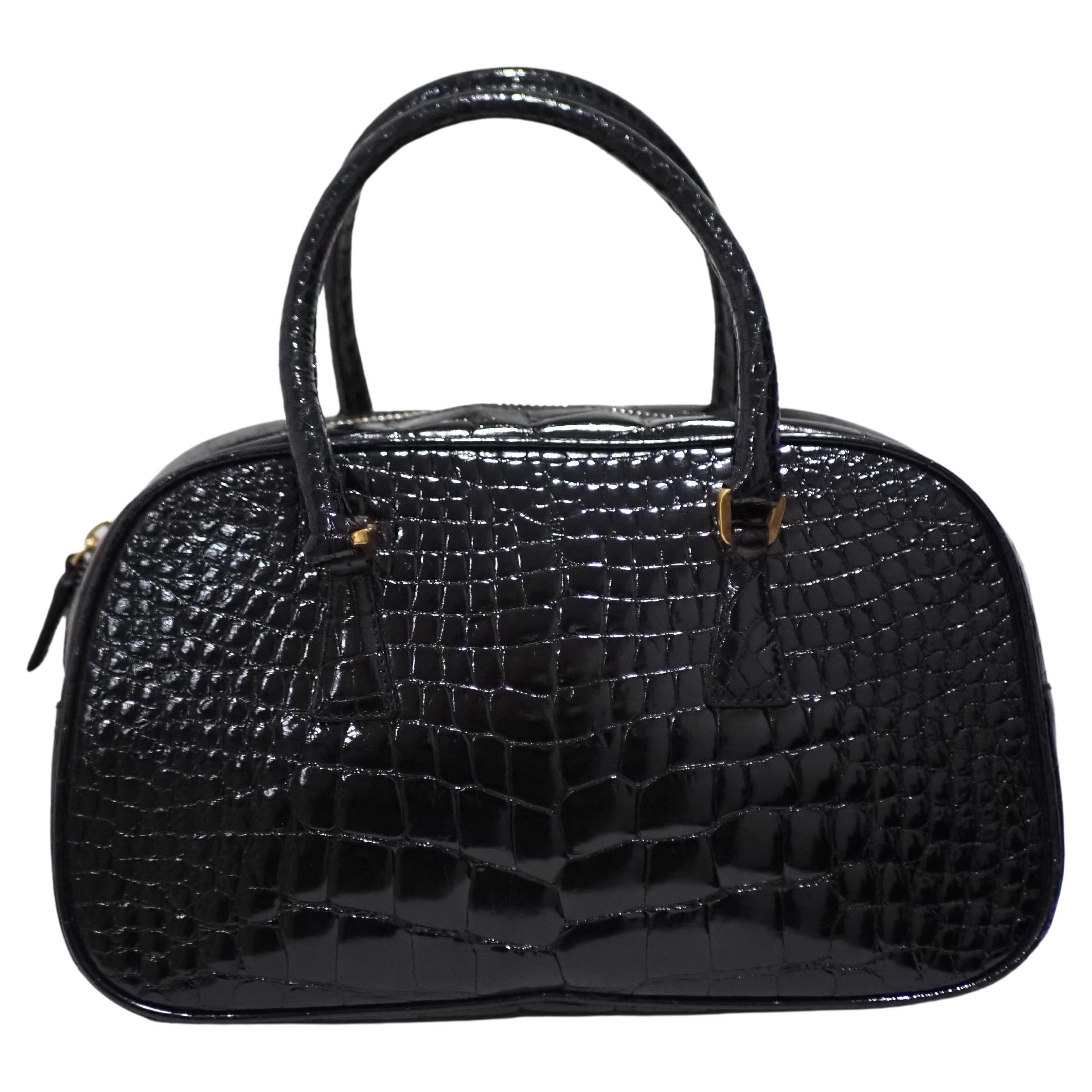Prada black croco leather handbag shoulder bag