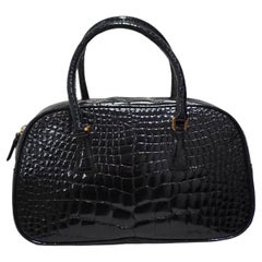 Used Prada black croco leather handbag shoulder bag
