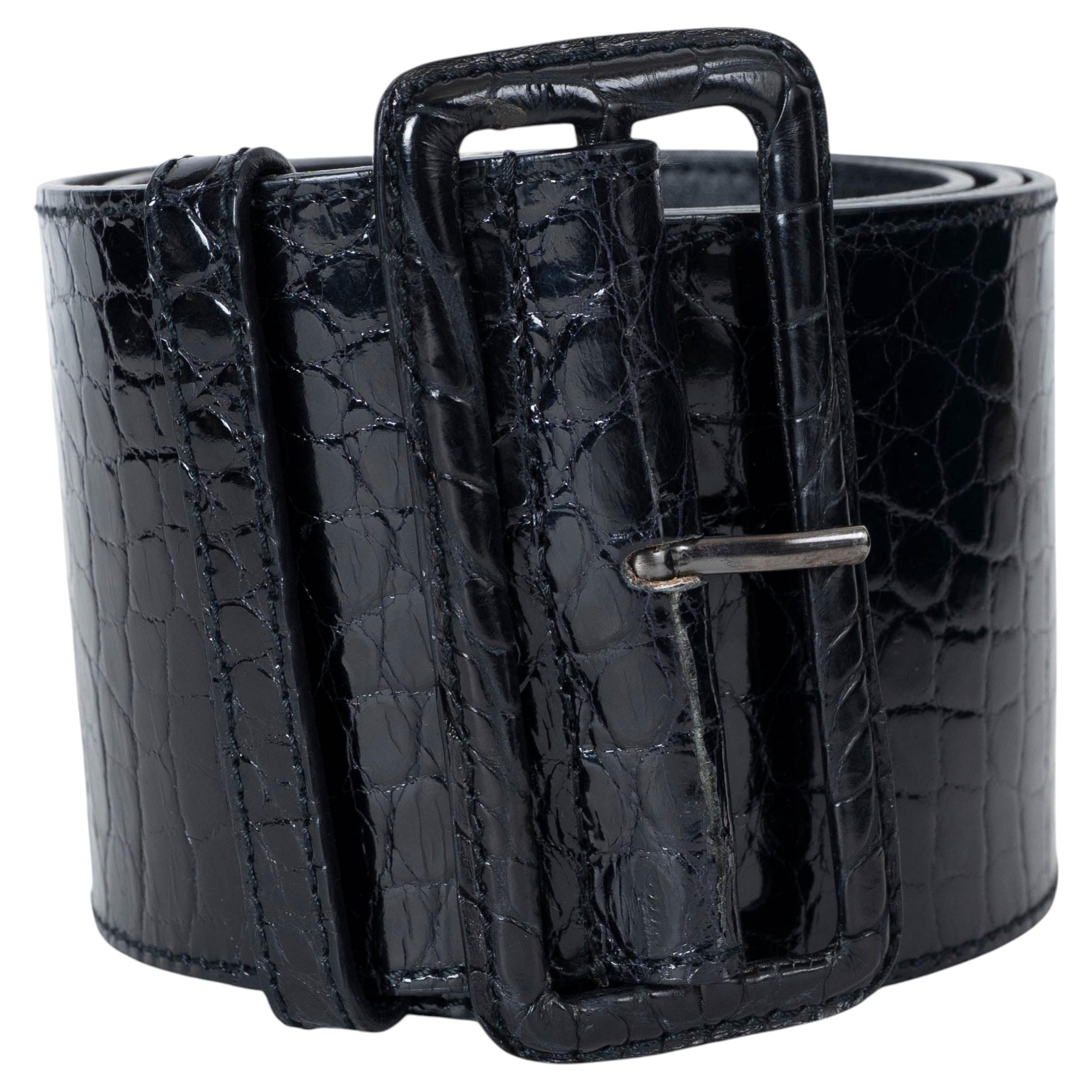 PRADA noir CROCODILE EXTRA WIDE WAIST Ceinture 90 en vente