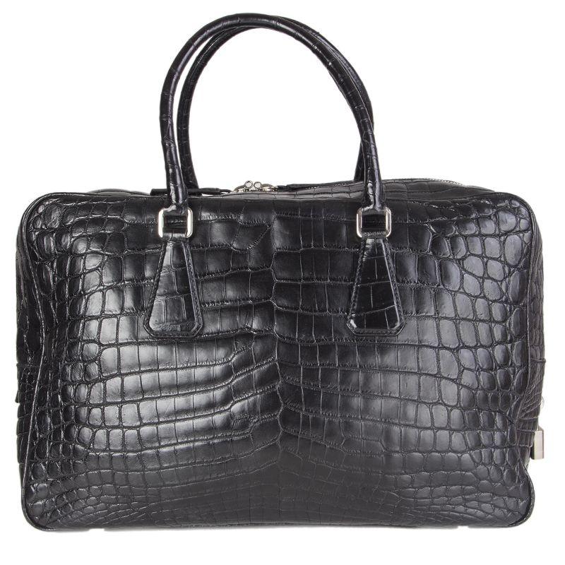 PRADA schwarze CROCODILE Große Henkeltasche 4