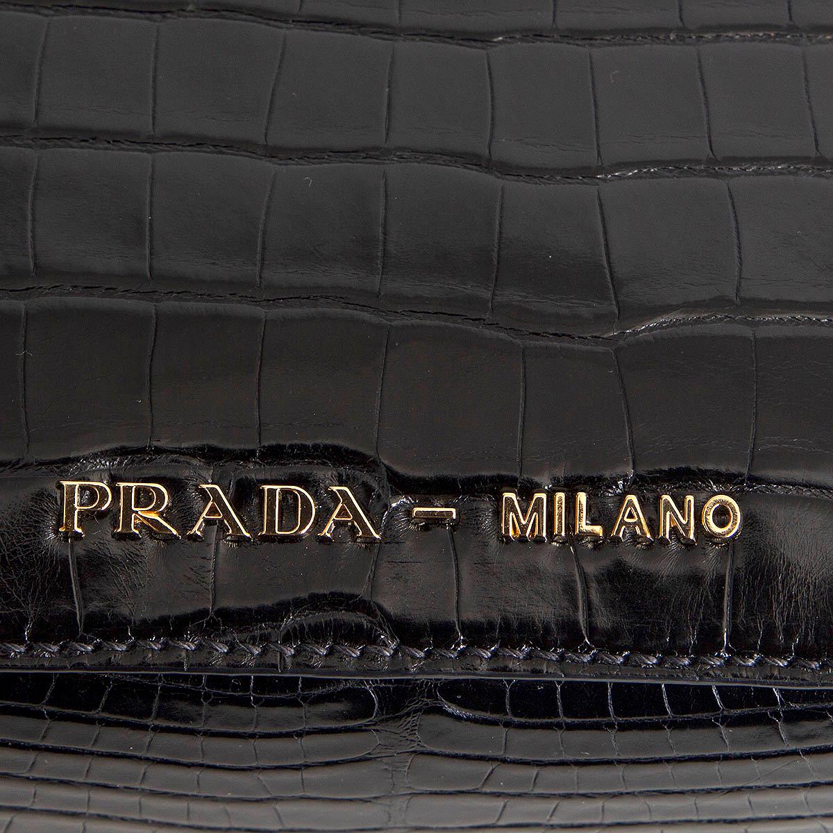 Black PRADA black CROCODILE leather ODETTE BANDOLIERA Shoulder Bag For Sale
