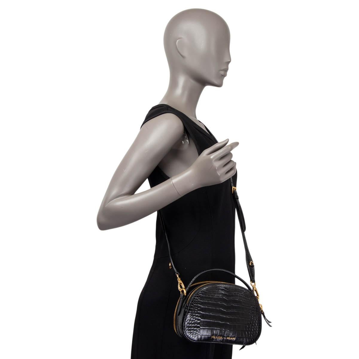 Women's PRADA black CROCODILE leather ODETTE BANDOLIERA Shoulder Bag For Sale