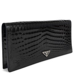 PRADA black CROCODILE LONG FLAP Clutch Bag