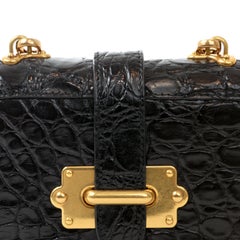 Prada Black Crocodile Micro Cahier Bag with Gold hardware