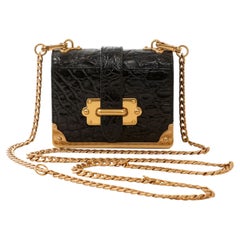 Prada Black Crocodile Micro Cahier Bag with Gold hardware