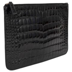 PRADA black CROCODILE ZIP POUCH Clutch Bag
