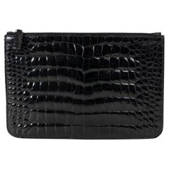 PRADA black CROCODILE ZIP POUCH Clutch Bag