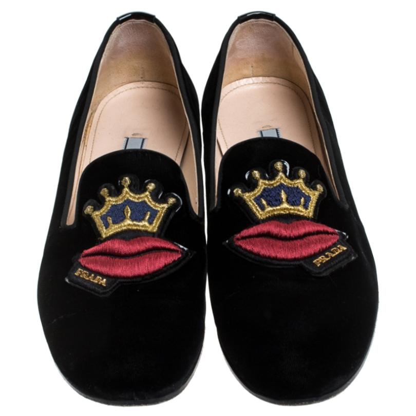 Prada Black Crown Lip Embroidered 