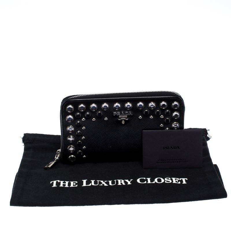 Prada Black Crystal Embellished Leather Zip Around Wallet 6