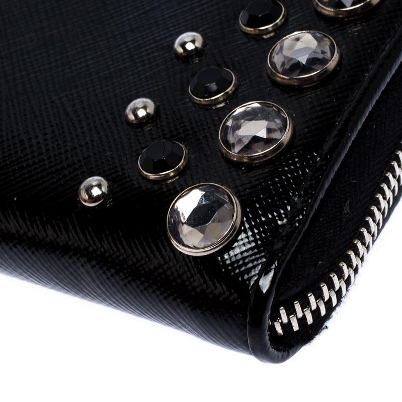Women's Prada Black Crystal Embellished Leather Zip Around Wallet