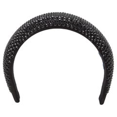 Prada Black Crystal Embellished Satin Wide Headband