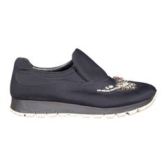 Prada Black Crystal Embellished Slip-On Trainers Size IT 38.5