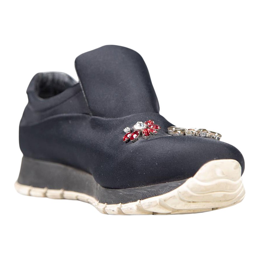Baskets Prada embellies de cristaux noirs, taille IT 38,5 en vente