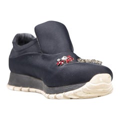 Prada Black Crystal Embellished Slip-On Trainers Size IT 38.5