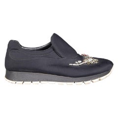 Prada Black Crystal Embellished Slip-On Trainers Size IT 38.5