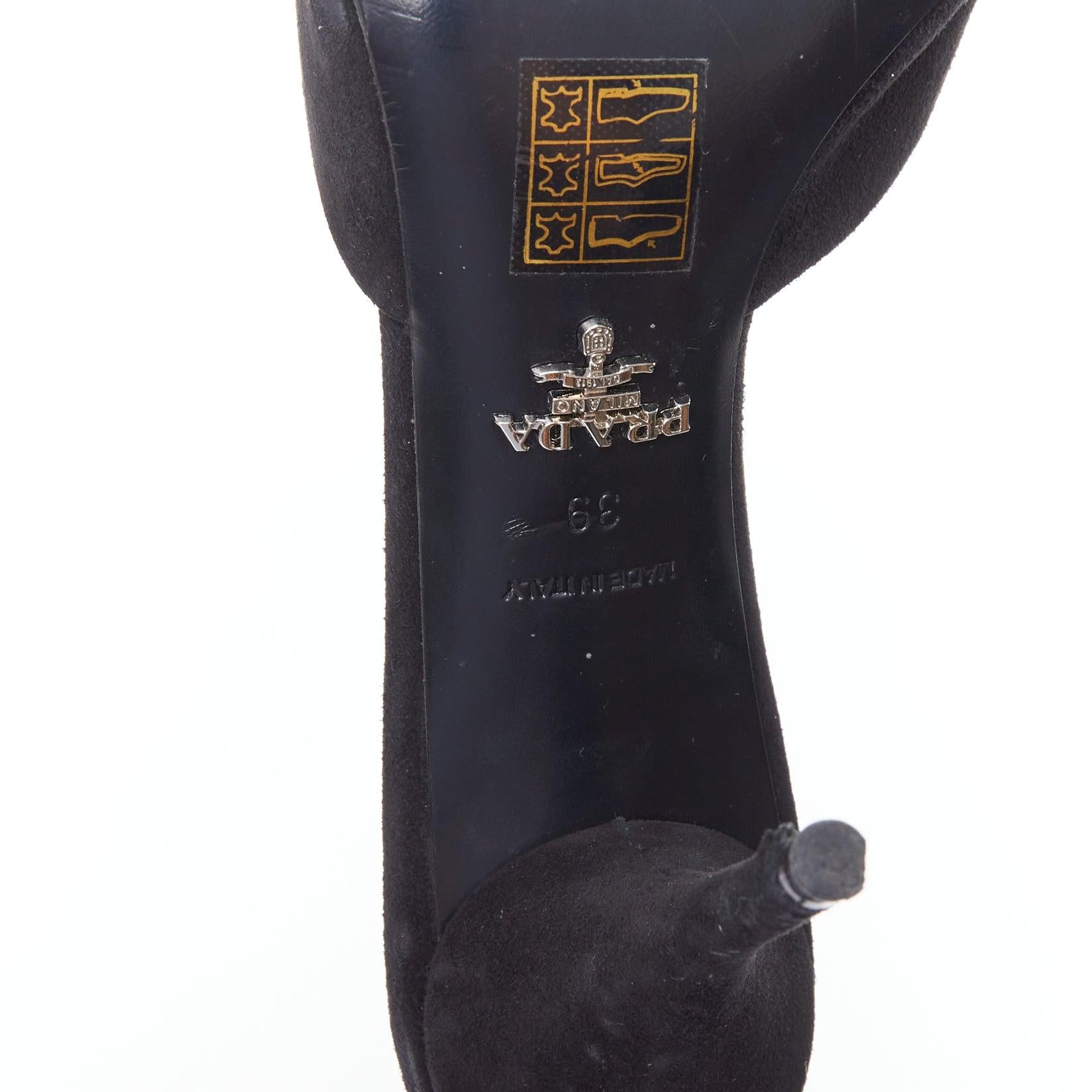 PRADA mules en cuir velouté avec boucle rectangulaire en cristal noir EU39 en vente 5