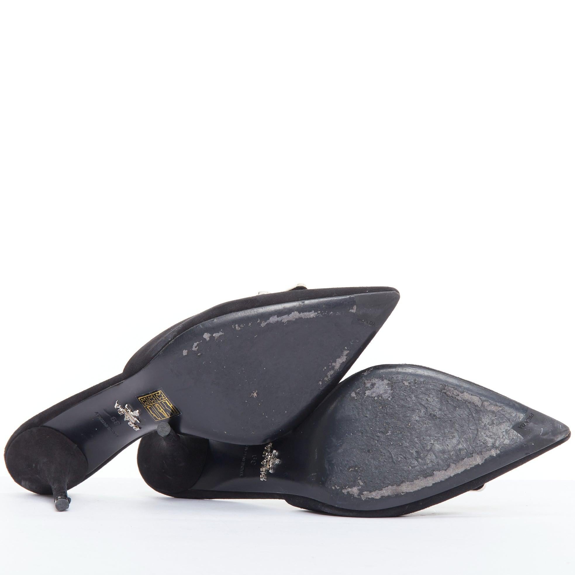 PRADA mules en cuir velouté avec boucle rectangulaire en cristal noir EU39 en vente 6