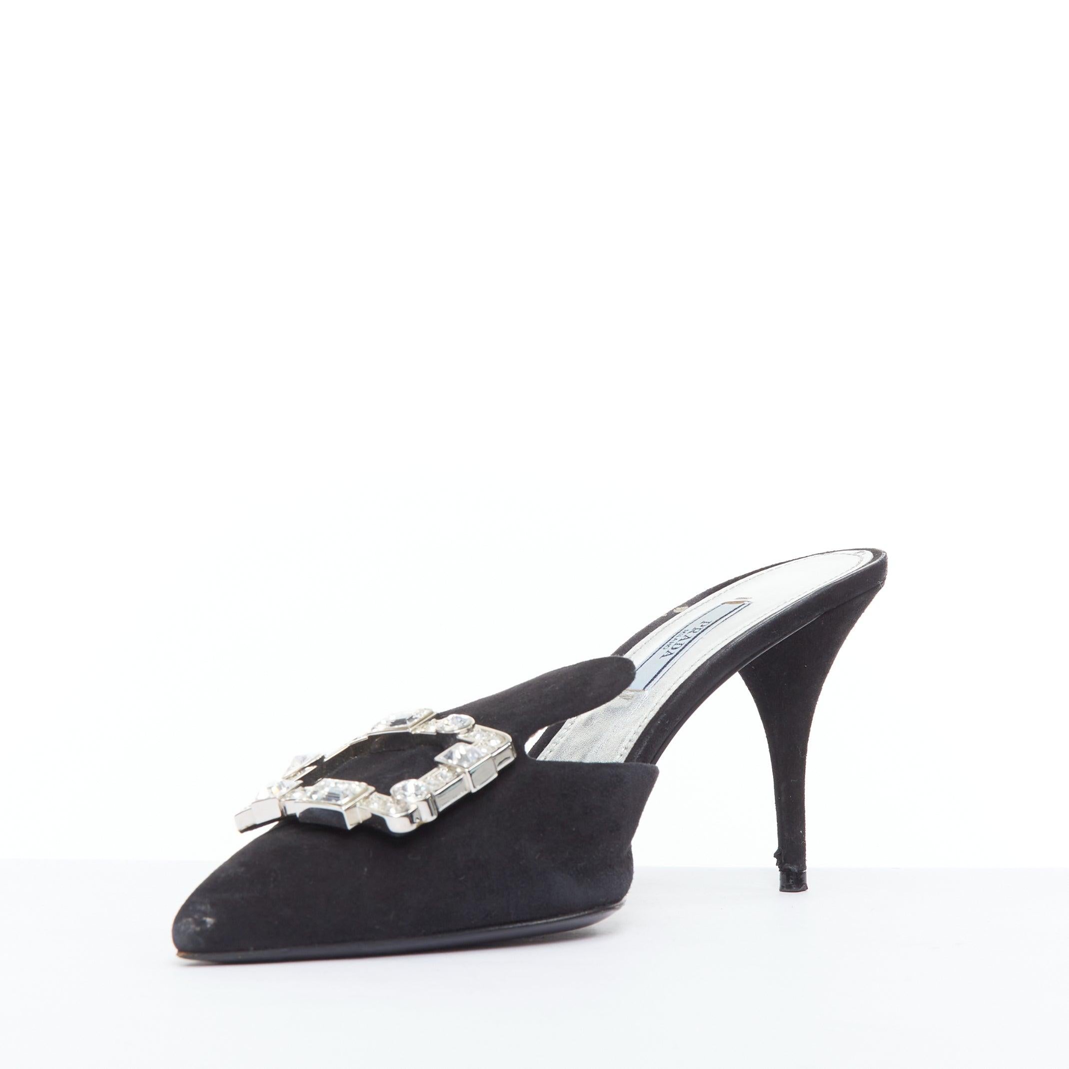 PRADA mules en cuir velouté avec boucle rectangulaire en cristal noir EU39 État moyen - En vente à Hong Kong, NT